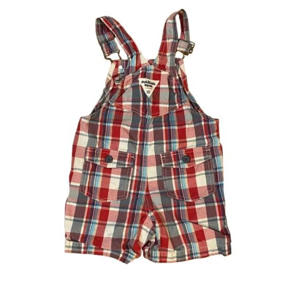 Boy's 24 Month Overalls OshKosh Bgosh Plaid Shortalls Outdoor Adjustable